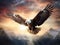 Ai Generated illustration Wildlife Concept of Majestic Bald Eagle Flying in the Clouds with sunrays