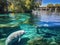 Ai Generated illustration Wildlife Concept of Manatee Surfacing for Air