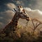 Ai Generated illustration Wildlife Concept of Masai Giraffe Eating Acacia Leaves