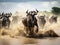 Ai Generated illustration Wildlife Concept of Migration of wildebeest