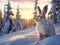 Ai Generated illustration Wildlife Concept of Mountain Cottontail on Snow