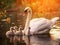 Ai Generated illustration Wildlife Concept of Mute Swan and Cygnets