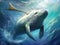 Ai Generated illustration Wildlife Concept of Narwhal Monodon monoceros swimming in the ocean water