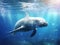 Ai Generated illustration Wildlife Concept of Narwhal Monodon monoceros swimming in the ocean water