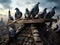 Ai Generated illustration Wildlife Concept of Pigeons on the roof