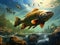 Ai Generated illustration Wildlife Concept of Pike fish hunting and eating