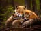 Ai Generated illustration Wildlife Concept of Red Fox Nursing Kits