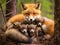 Ai Generated illustration Wildlife Concept of Red Fox Nursing Kits