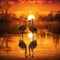 Ai Generated illustration Wildlife Concept of Sandhill Cranes at Sunset