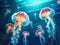 Ai Generated illustration Wildlife Concept of School of jellyfish