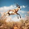 Ai Generated illustration Wildlife Concept of Springbok antelope jumping