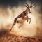 Ai Generated illustration Wildlife Concept of Springbok antelope jumping