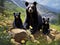 Ai Generated illustration Wildlife Concept of Three Black Bears - and Two Cubs