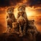 Ai Generated illustration Wildlife Concept of Three Cheetahs sitting Serengeti