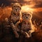 Ai Generated illustration Wildlife Concept of Three Cheetahs sitting Serengeti