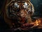 Ai Generated illustration Wildlife Concept of Tiger eating a piece of meat