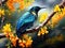 Ai Generated illustration Wildlife Concept of Tui bird kowhai tree flowers New Zealand native