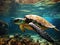 Ai Generated illustration Wildlife Concept of Turtle Sillhouette