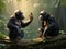 Ai Generated illustration Wildlife Concept of Two chimpanzees talking