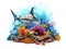 Ai Generated illustration Wildlife Concept of Underwater paradise coral reef wave isolated background