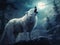 Ai Generated illustration Wildlife Concept of White Wolf Howling Moon Illustration