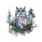 AI generated illustration of a wise owl perched atop a branch of a tree on a white background