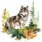 AI-generated illustration of a wolf in its natural habitat, standing in lush green grass