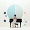 AI generated illustration of a woman playing a piano in a room with a unique wall design