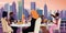 AI generated illustration of women having brunch together with a view of the skyline