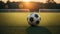 AI generated illustration of a worn soccer ball on the field, heralding the dawn of a new game day