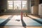 AI-generated illustration of a yoga mat and water bottle placed on a floor in front of a window