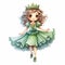 AI generated illustration of a young female child princess in an emerald dress and tiara