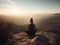 AI generated illustration of a young woman meditating on the edge of a rocky hill during the sunrise