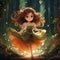 AI generated illustration of a youthful female in a serene forest setting