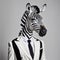 AI generated illustration of a zebra in a white classic suit