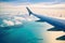 Ai generated image of airplane wing over nice view