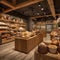 AI generated image of bakery's wooden shelves stocked with freshly baked breads