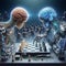 AI generated image of a chess match in progress between AI enabled humanoid robot and a human brain powered robot