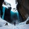 AI generated image of an explorer surrounded by snow in a cave
