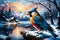 AI-generated-image featuring a graceful colorful bird amidst a tranquil snowy landscape