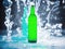 AI generated image of Fresh green bottle standing on ice with water splashing around it