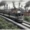 AI generated image - gray train riding in an industrial landscape