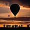AI generated image of a hot air balloon with tourists silhouetted during the sunset