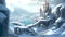 AI-Generated Image Landscape of the ancient kingdom in the wintertime mountains covered in snow