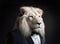 Ai generated image of a male lion wearing a tuxedo