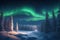Ai generated image of nothern-lights at night in snowy background