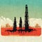 AI generated image. Oil industry concept. Old and in decline oil wells