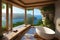 AI-generated image paints a tranquil scene of a stone bathroom balcony