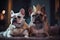 Ai generated image of a pair of french bulldogs wearing crowns