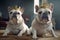 Ai generated image of a pair of french bulldogs wearing crowns